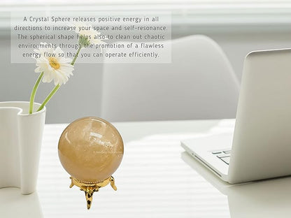Amazing Gemstone Yellow Calcite Crystal Ball with Stand - 1.5 Inches Crystal Sphere Meditation Balls for Witchcraft and Decorative Balls