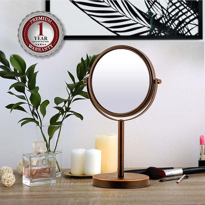 OVENTE 6'' Tabletop Makeup Mirror with 1X/7X Magnification, 360° Swivel Design, Double-Sided Free-Standing Vanity Mirror Perfect for Dresser, Bedroom and Office Desk, Antique Bronze MNLT60ABZ1X7X