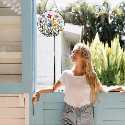 Flowers Sun Catcher Stained Glass Window Hanging Flower Decor Gifts for Women Wall Decor Handmade Sun Catcher Botanical Decoration for Home Garden Housewarming Gifts