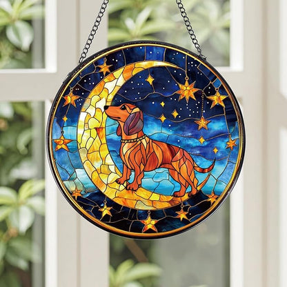 Rngmsi Dachshund Stained Glass Window Hanging Gifts, 7.8″ Weiner Dog Sun Catchers for Indoor Window Decor, Decorative Sun Catchers Home Wall Art Animal Memorial Gift