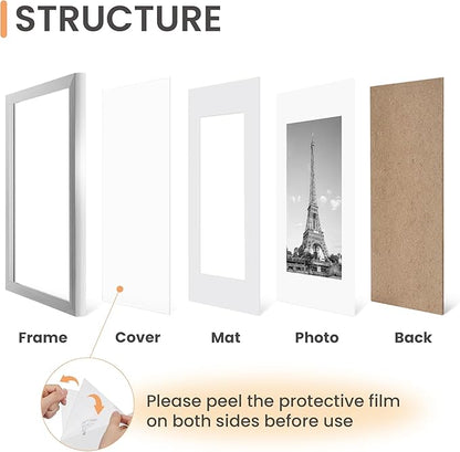 upsimples 8x10 Picture Frame Set of 5, Display Pictures 5x7 with Mat or 8 x 10 Withou, Wall Gallery Photo Frames, Silver