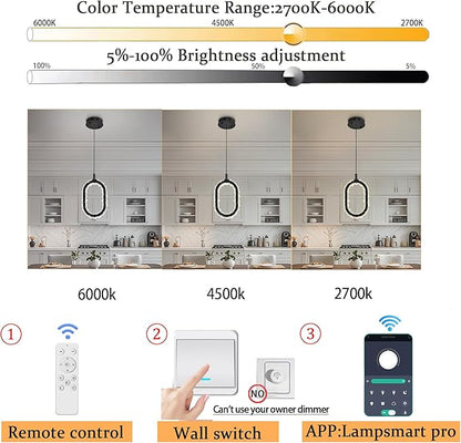 Black 1 Ring Pendant Lights Kitchen Island Single Head Crystal Chandeliers Foyer Entrance Modern LED Dimmable Chandeliers