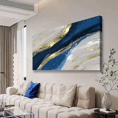 Abstract Canvas Wall Art for Living room Office Bedroom Golden Blue Wall Art Print Oil Paintings Modern Abstract River Texture Pictures Wall Decor Artwork Waterproof Ready to Hang - 20in * 40inch