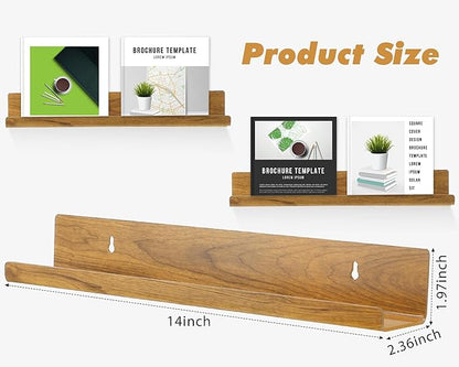 Blulu 12 Packs 14 Inch Acrylic Floating Shelf Wall Mounted Invisible Acrylic Shelf Ledge Kids Floating Bookshelf for Living Room Office Bedroom Bathroom Kitchen Decoration Space Save (Dark Brown)