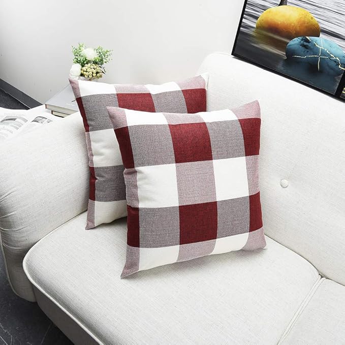 Artaimee Red and White Buffalo Check Plaid Throw Pillow Covers (18x18 inches, Set of 4) – Soft Velvet Cushion Case for Sofa, Couch, Bed, Home Décor, and Holiday Decorations