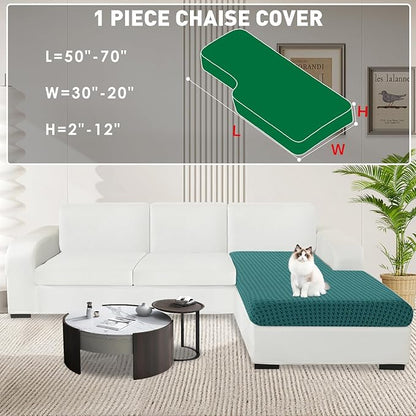 MAXIJIN Couch Cushion Covers for Sectional Sofa, Stretch Sofa Cushion Cover Washable Furniture Protector with Elastic Bottom & Non-Slip Strap for Pets Kids (1PC Chaise Cover, Peacock Blue)
