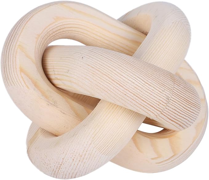3-Link Wood Chain Link Decor, Coffee Bar Table Decor, Farmhouse Wood Chain Knot Boho Hand Carved Decorative Wood Link Chain for Entryway Dinning Table Bookshelf Tiered Tray Home Decor (Natural)