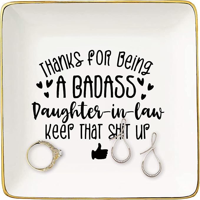 Thanks for Being Daughter in Law-Birthday Graduation Christmas Gifts for Bonus Daughter-Thank You Gift for Daughter in Law-Ceramic Jewelry Holder Ring Dish Trinket Tray