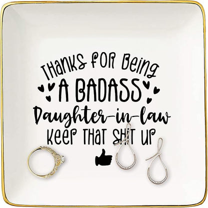 Thanks for Being Daughter in Law-Birthday Graduation Christmas Gifts for Bonus Daughter-Thank You Gift for Daughter in Law-Ceramic Jewelry Holder Ring Dish Trinket Tray