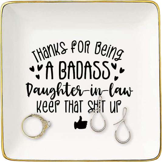 Thanks for Being Daughter in Law-Birthday Graduation Christmas Gifts for Bonus Daughter-Thank You Gift for Daughter in Law-Ceramic Jewelry Holder Ring Dish Trinket Tray