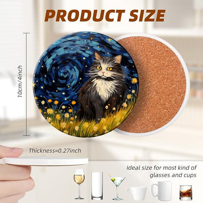 Coasters Set of 6 Ceramic Drink Coaster with Cork Base Modern Style Coasters for Mugs and Cups Office Kitchen 4 in