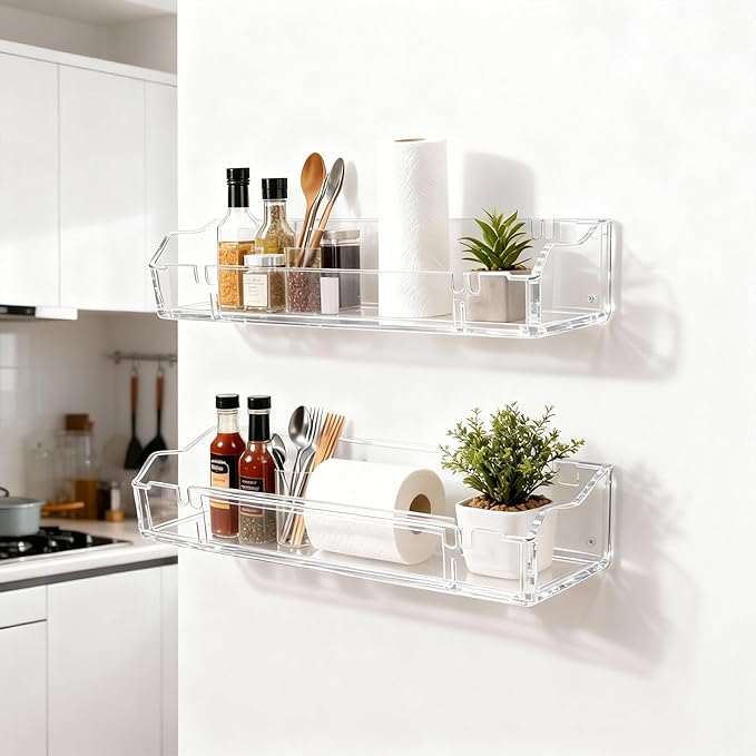 Clear Floating Shelves, Acrylic Shelves for Wall Upsimples Floating Shelves in Living Room, Bedroom, Kitchen Storage and Bathroom Wall Organizer