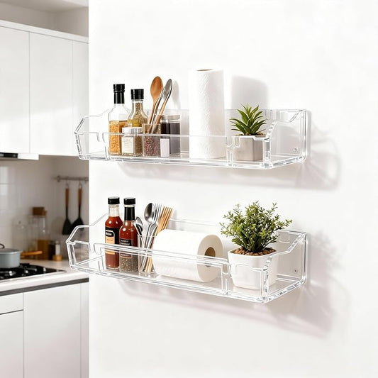 Clear Floating Shelves, Acrylic Shelves for Wall Upsimples Floating Shelves in Living Room, Bedroom, Kitchen Storage and Bathroom Wall Organizer