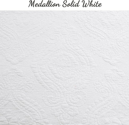 Cozy Line Home Fashions 100% Cotton Matelasse Medallion Solid White Luxury Chic Bedding Quilt Set, Reversible Lightweight Bedspread Coverlet for All Season (Medallion - White, King - 3 Piece)