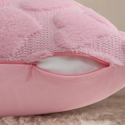 decorUhome Valentine’s Day Soft Plush Throw Pillow Covers 16x16 Inch Set of 2, Faux Fur Pink Heart Decoration Neutral Square Pillow Covers for Couch Sofa Bed Cozy Farmhouse Holiday Decor