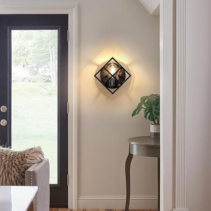 Black Wall Sconces,11.3in Rustic Wall Sconces Mount Lamp Indoor for Living Room Bedroom Bathroom Stairway(E26 Base, Bulbs Not Include 1Pack) Gray Marble Texture Metal