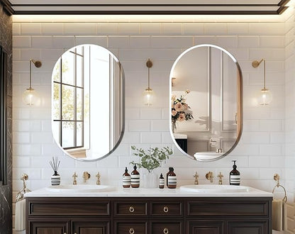 Frameless Oblong Wall Mirror: Decorative Oval Mirrored Glass Vanity with Beveled Silver Edge for Bathroom Bedroom Livingroom Dining Room Entryway Hallway, 32 x 20 inch