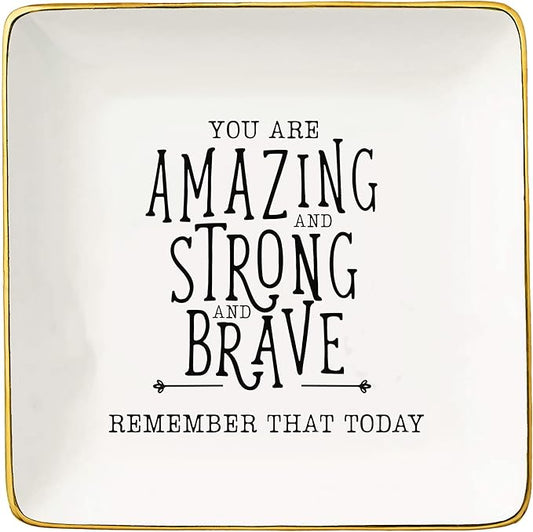 Topthink You Are Amazing and Strong - Inspirational Thank You Gifts for Women- Ceramic Jewelry Holder Ring Dish Trinket Tray