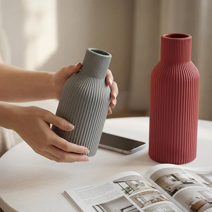 Ceramic Vase Set of 3, Modern Ribbed Boho Vases for Home Decor, Assorted Sizes Decorative Flower Vases for Pampas Grass, Dried Flowers,Shelf, Table Centerpiece
