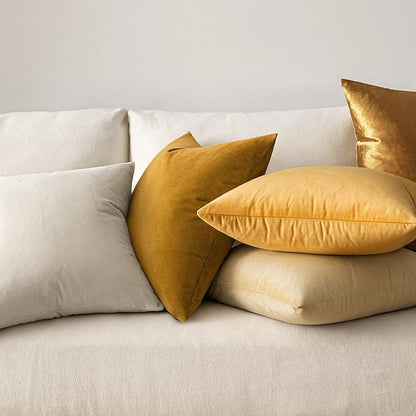 MIULEE Velvet Throw Pillow Covers 16x16 Inch, Pack of 2 - Mustard Yellow, Soft Solid Decorative Pillow Covers Cushion Cases Modern Luxury Home Decor for Spring Couch Sofa Bedroom Livingroom