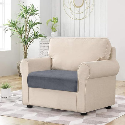 Couch Cushion Cover Velvet 1 Piece Seat Cushion Cover Stretch Armchair Cover Separate Sectional Sofa Slipcovers Furniture Protector (1-Seater or Sofa Backrest, Dark Grey)