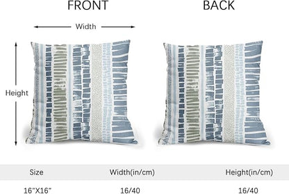 Blue Green Pillow Covers 16x16 Set of 2 Boho Striped Dots Print Pattern Decorative Outdoor Zipper Pillowcases Rustic Decoration Farmhouse Linen Throw Cushion Cover Decor for Home Couch Sofa Bed