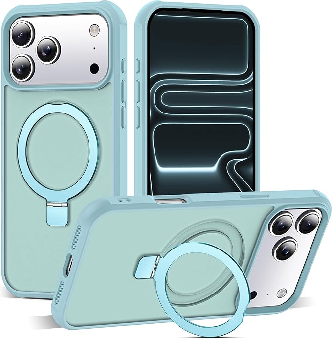 Compatible with iPhone 17 Pro Max Case with Invisible Magnetic O-Ring Stand Military-Grade Translucent Case for iPhone 17 ProMax 6.9" [Compatible with Mag-Safe][Great Grip Feeling], Blue