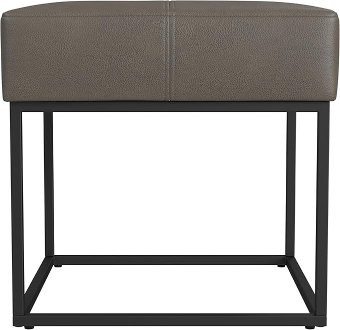 Homepop Decorative Small Square Black Metal Ottoman | Ottoman Stool for Living Room & Bedroom | Decorative Home Furniture (Pewter Gray Faux Leather)