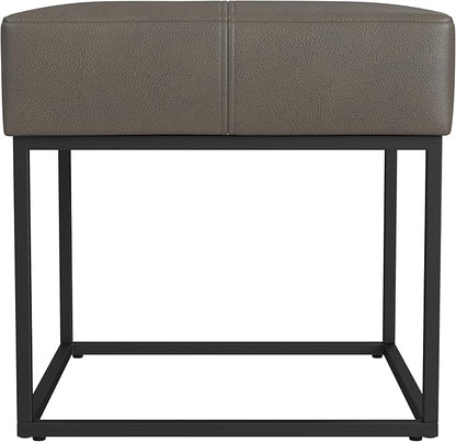 Homepop Decorative Small Square Black Metal Ottoman | Ottoman Stool for Living Room & Bedroom | Decorative Home Furniture (Pewter Gray Faux Leather)