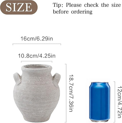Ceramic White Flower Vase, 7.36 Inch Pottery Decorative Vase Rustic Farmhouse Vases for Home Decor Table Living Room Kitchen Bedroom Shelf Mantel Wedding Centerpiece