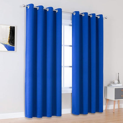 DUALIFE Royal Blue Blackout Curtains 84 inch Length Solid Energy Efficient Room Darkening Bedroom Curtains Thermal Insulated Grommet Top 52 x 84 Inch