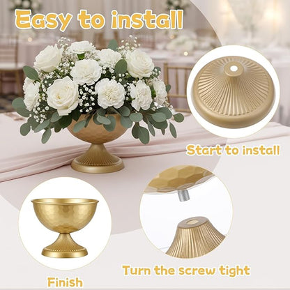 4 Pcs Gold Vases for Wedding Centerpieces, 5.9'' W x 7.3''H Gold Compote Bowl Vase Vintage Decorative Metal Vase Wedding Table Centerpieces Golds Flower Vases for Party Anniversary Reception Dinner