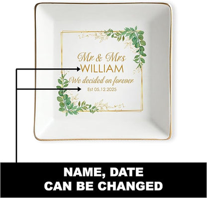 Personalized Mr. and Mrs. Ring Dish, Engagement Gifts for Couples, Married Jewelry Tray Ring Holder, Wedding Gifts for Women Newlywed Future Bride To be, Gift for Anniversary Engaged
