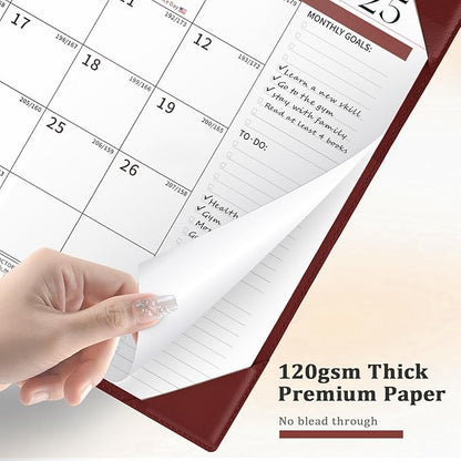 Ospelelf Leather Desk Calendar 2025-2026 Wall Monthly Planner with Protective Cover 18 Months 12"x17" July 2025 to December 2026 Brown