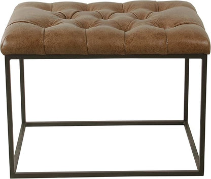 HomePop Home Decor | Upholstered Tufted Faux Leather Ottoman Bench| Ottoman Bench for Living Room & Bedroom | Decorative Home Furniture (Distressed Brown Faux Leather) Small