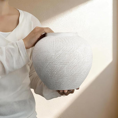 Large Ceramic Rustic Vase, 7.9 inch Minimalist Decorative Farmhouse Tall Vase for Home Decor, Living Room, Shelf Decor, Enterway, Wedding, Table Decoration, White