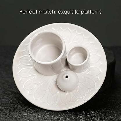 4 in 1 Multifunctional Ceramic Incense and Candle Holder with Ash Catcher Tray Suit for Burning White Sage, Palo Santo Sticks (White)