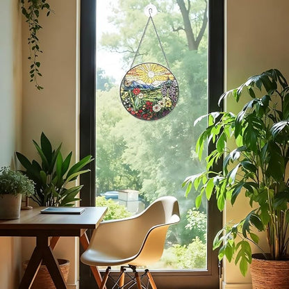 Mountain Wildflowers Stained Glass Suncatcher for Windows - Vibrant Sun Catchers Indoor Hanging Decor, Nature-Inspired Gift for Plant Lovers, Housewarming, New Home, Birthday or Holiday Celebration