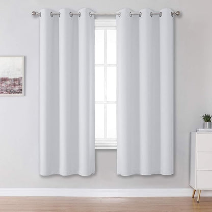 DUALIFE Greyish White Curtains 63 Inches Long Thermal Insulated Room Darkening Window Drapes for Living Room Blackout Curtain Panels for Bedroom 42x63 Inch Length 2 Panels
