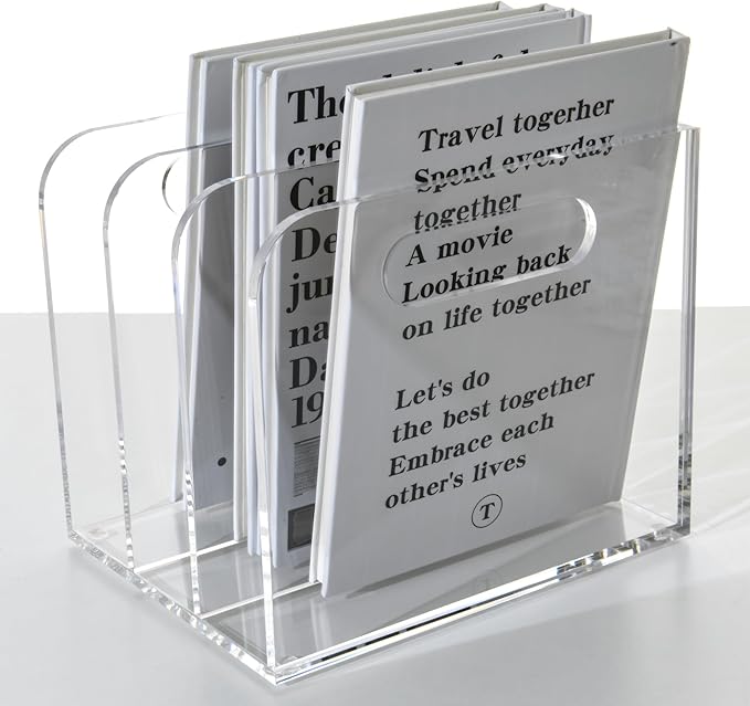 Acrylic Magazine File Holder, 3 Vertical Compartments Desk Document Sorter Organizer, Clear Folder Rack Binder for Office/Documents/Classroom, for Home, Tablet, Magazines, Books & Accessories