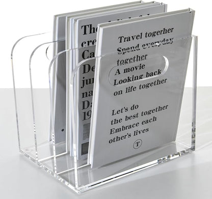 Acrylic Magazine File Holder, 3 Vertical Compartments Desk Document Sorter Organizer, Clear Folder Rack Binder for Office/Documents/Classroom, for Home, Tablet, Magazines, Books & Accessories