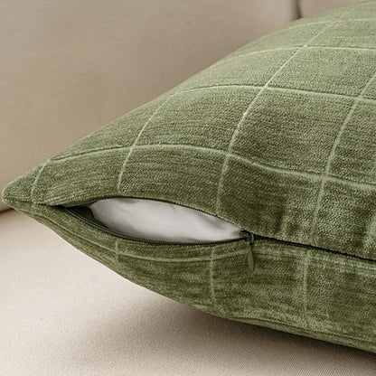 MIULEE Decorative Chenille Check Throw Pillow Covers Vintage Plaid Couch Pillows 18x18 Inch Set of 2 Neutral Boho Farmhouse Cushion Covers Modern Spring Decor for Sofa Bed Living Room Grass Green