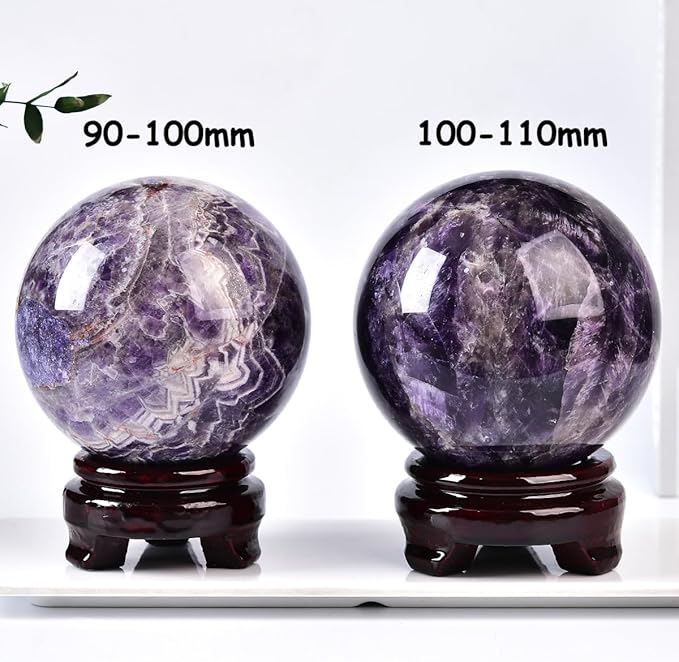 Large Dream Amethyst Crystal Ball with Stand Healing Crystals Sphere for Meditation, Divination, Witchcraft 100-110mm/3.9-4.3"