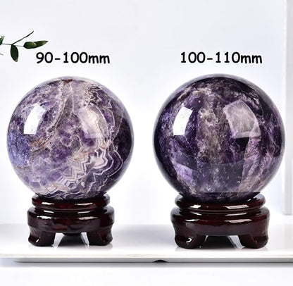 Large Dream Amethyst Crystal Ball with Stand Healing Crystals Sphere for Meditation, Divination, Witchcraft 100-110mm/3.9-4.3"