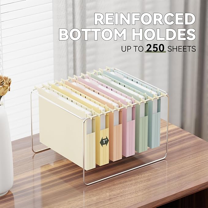 Plastic Hanging File Folders 1 Inch Expansion Letter Size,12 Pack Reinforced Heavy Duty Hang Folder with Tabs,Pastel Color Expandable Hanging Files with Side,File Cabinet Folders for School