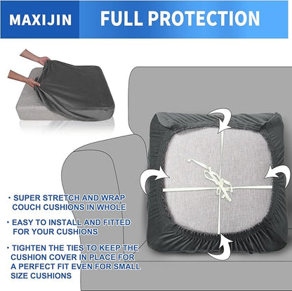 MAXIJIN Velvet Stretch Cushion Covers Fitted Couch Cushion Slipcovers Sofa Seat Cushion Covers for Individual Cushions with Elastic Bottom (3 Piece Sofa Seat Slipcovers, Gray)