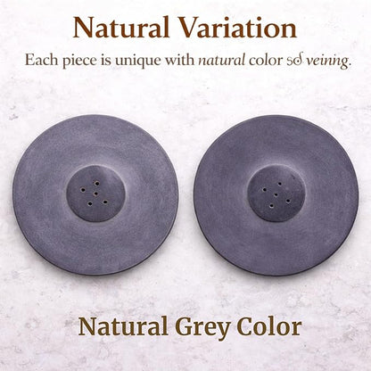 Handmade Natural Grey Marble Incense Stick Holder - Round Incense Burner With Multiple Holes For Incense Sticks. Decorative Ash Catcher For Home and Office Decor. (4 inch Diameter, Grey)
