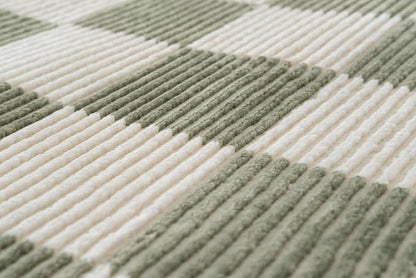 Revival Rugs Gambit 5'3"x8' Checkered Rug Washable Area Rug for Living Room Bedroom - 100% Recycled Oeko-TEX Certified, Medium Pile, Green, Beige
