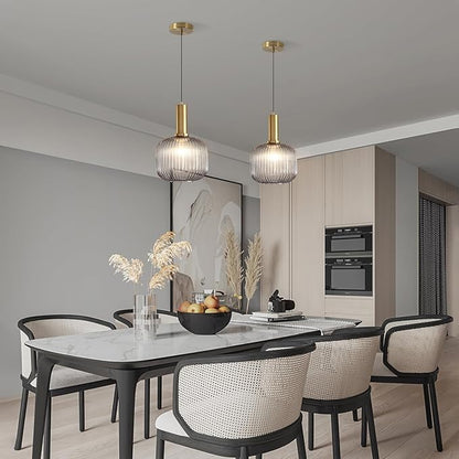 KCO Lighting Mid Century Smoke Glass Pendant Light Antique Brass Kitchen Island Pendant Lighting Modern Striped Glass Globe Hanging Light Large Industrial Pendant Light Fixture
