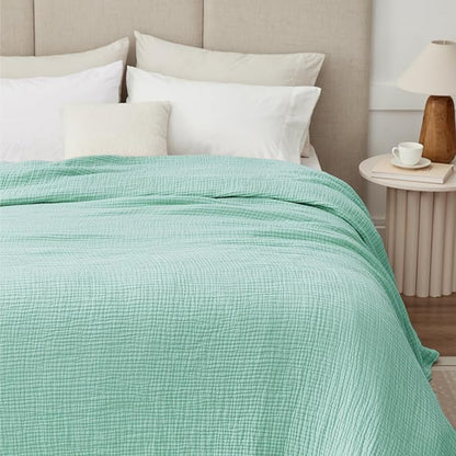100% Cotton Muslin Blanket Large 50" x 70", Breathable and Lightweight Cotton Throw Blanket for Bed and Couch, Soft Cooling Summer Gauze Blanket for Adults All Season, Mint